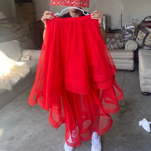 Red Beaded Two Piece Prom Dress - Picture 5 of 6